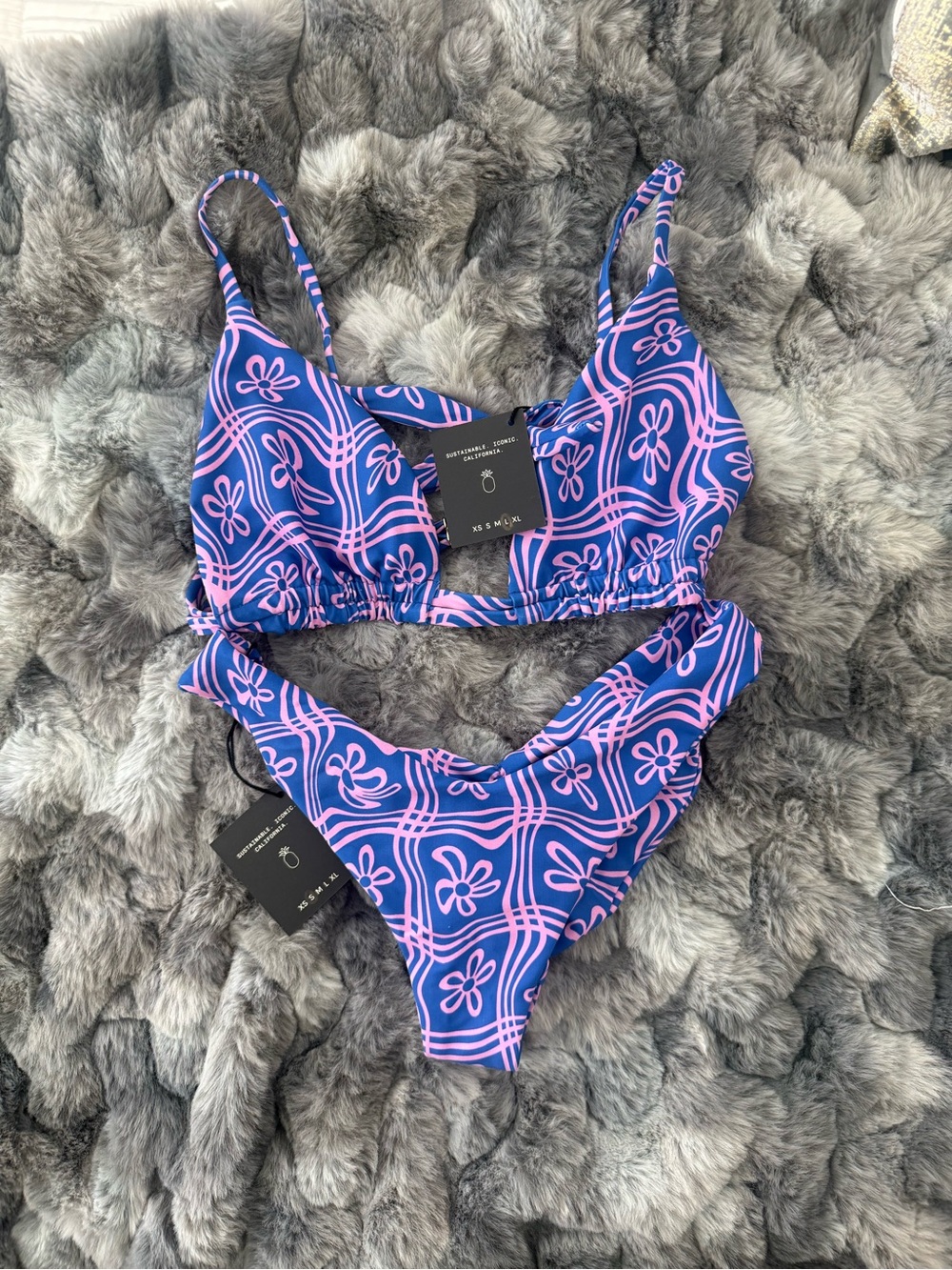 Skatie Blue and Pink Floral Graphic Bikini Set